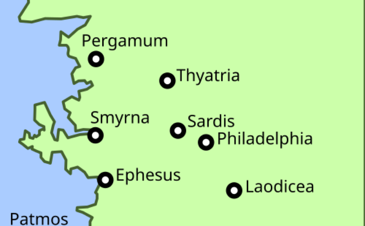 Harta celor 7 Biserici din Apocalipsa în Asia Mică
